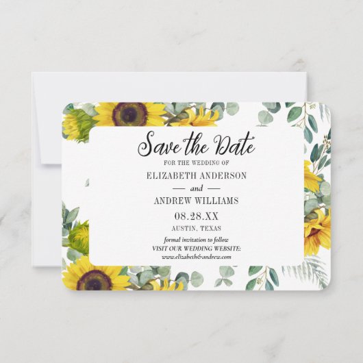 Hochzeit speichern Sie das Datum Sonnenblumen Blum Dankeskarte (Rückseite)