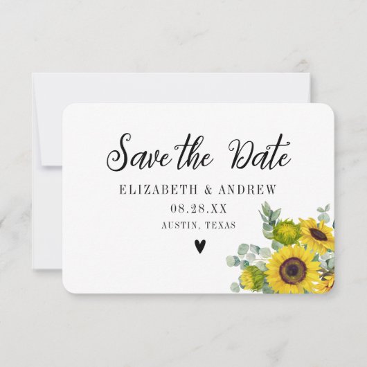 Hochzeit speichern Sie das Datum Sonnenblumen Blum Dankeskarte (Vorderseite)