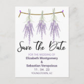 Hochzeit speichern Sie das Datum trockene Lavendel Ankündigungspostkarte (Vorderseite)