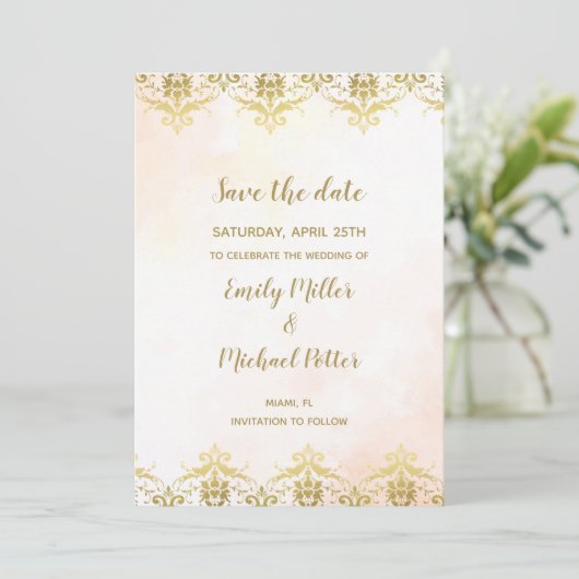 Hochzeit speichern Sie das Datum Wasserfarbe Peach Save The Date (Stehend Vorderseite)