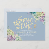 Hochzeit speichern Sie das Datum Wasserfarbe Sukku Ankündigungspostkarte (Vorne/Hinten)