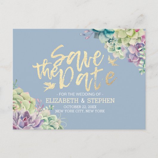 Hochzeit speichern Sie das Datum Wasserfarbe Sukku Ankündigungspostkarte (Vorderseite)