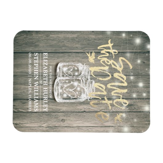 Hochzeit speichern Sie das Datum Wood Mason Jar St Magnet (Horizontal)