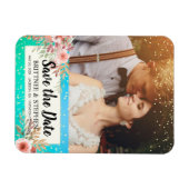 Hochzeit speichern Sie das Foto Blumenmuster Aquam Magnet (Horizontal)