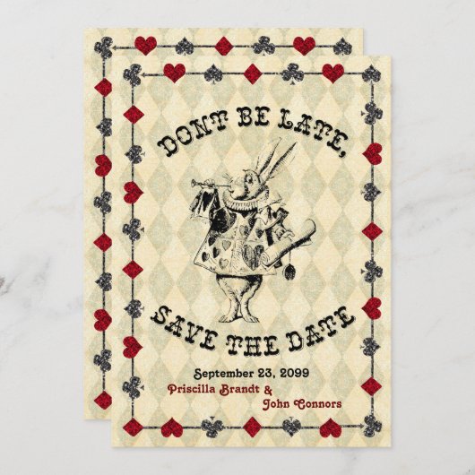 Hochzeit speichern Sie Datum, Alice im Wunderland Save The Date (Vorne/Hinten)