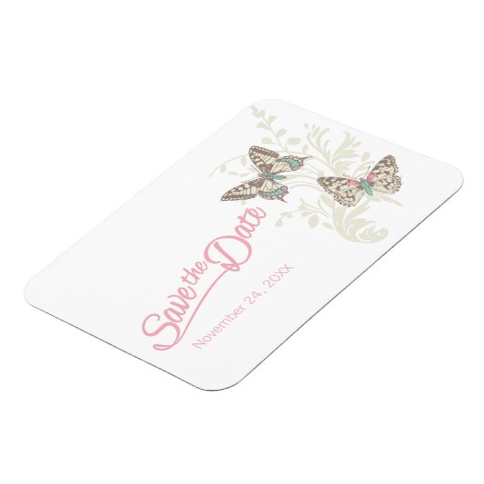 Hochzeit speichern Sie den Datums-Schmetterlingsma Magnet (Linke Seite)