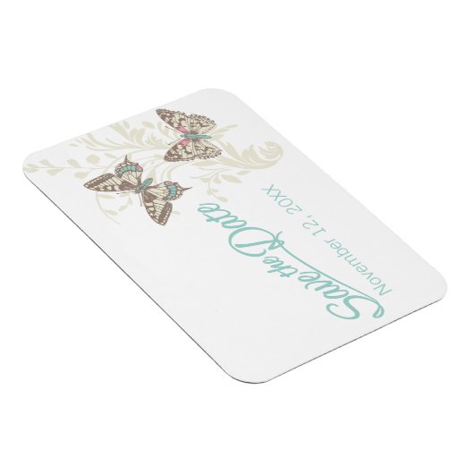 Hochzeit speichern Sie den Datums-Schmetterlingsma Magnet (Rechte Seite)