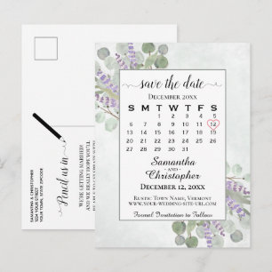 Hochzeit Speichern Sie den Datumskalender Eukalypt Ankündigungspostkarte