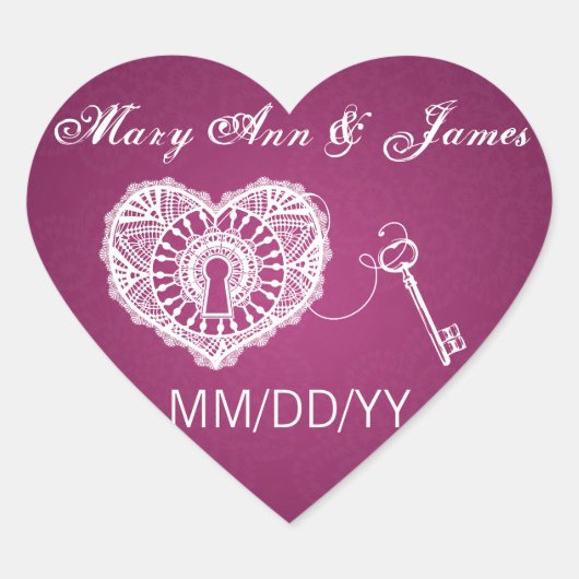 Hochzeit Speichern Sie den Datumsschlüssel für mei Herz-Aufkleber (Vorderseite)