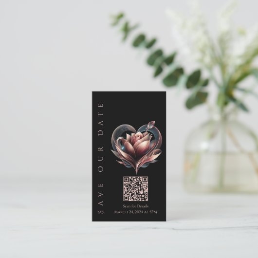 Hochzeit Speichern Sie die Date-QR-Code-Blush-Rose Visitenkarte (Stehend Vorderseite)