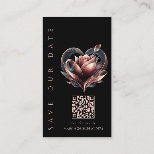 Hochzeit Speichern Sie die Date-QR-Code-Blush-Rose Visitenkarte (Vorderseite)