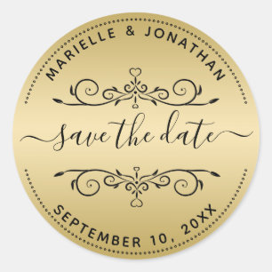 Hochzeit Speichern Sie die Date Script Gold-Rückse Runder Aufkleber