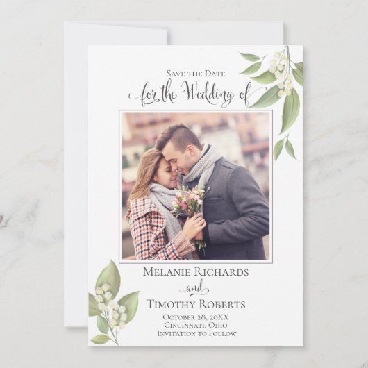 Hochzeit Speichern Sie die Datumsanzeige Grüne Ele Save The Date (Vorderseite)