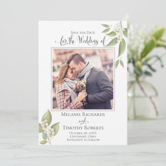 Hochzeit Speichern Sie die Datumsanzeige Grüne Ele Save The Date (Stehend Vorderseite)