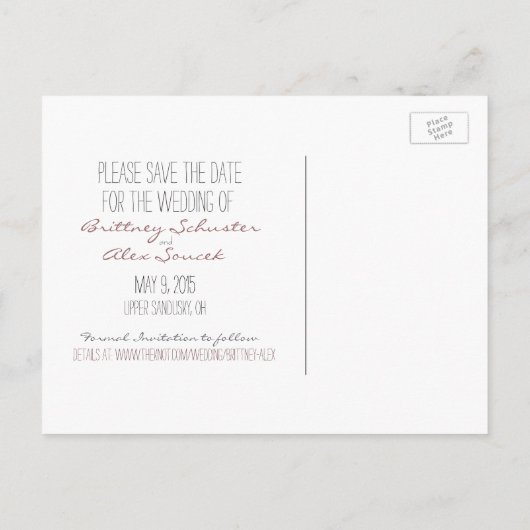 Hochzeit Speichern Sie die Postkarte des Datums (Rückseite)