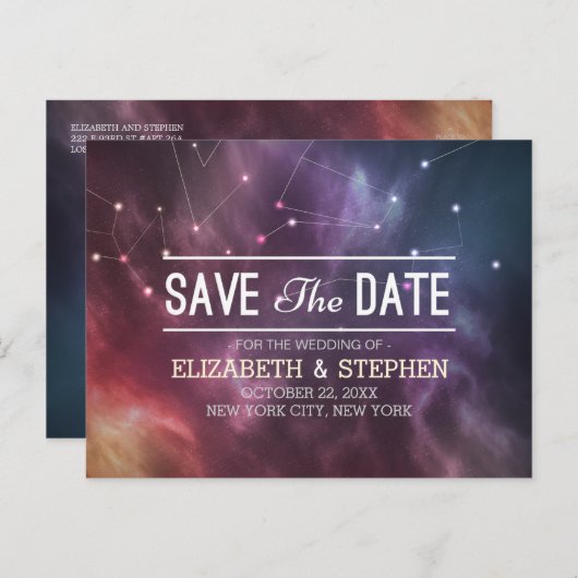Hochzeit speichert das Datum Galaxie-Nebula-Sternb Ankündigungspostkarte (Vorne/Hinten)