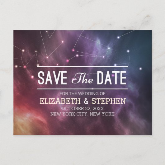 Hochzeit speichert das Datum Galaxie-Nebula-Sternb Ankündigungspostkarte (Vorderseite)