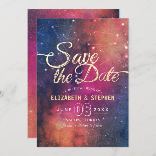 Hochzeit speichert das Datum Galaxie-Nebula-Sternb Save The Date (Vorne/Hinten)