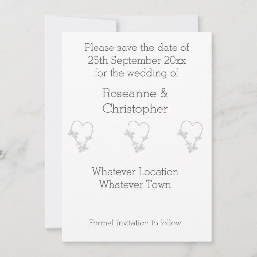 Hochzeit speichert das Datum Silberne Herzstillstä Ankündigung (Rückseite)