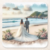 Hochzeit Strand Paar Rechteckiger Pappuntersetzer (Vorderseite)