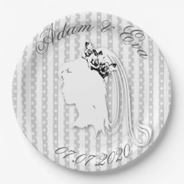 Hochzeit Streifen & Punkte  Namen personalisieren Pappteller