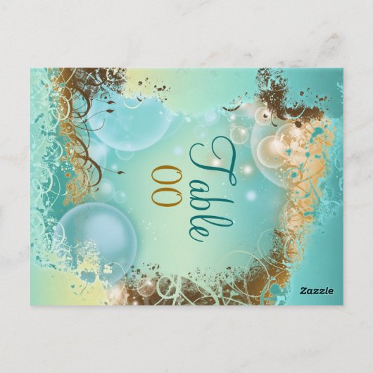 Hochzeit "Tischnummer" Aqua zum Thema Strand Postkarte (Rückseite)