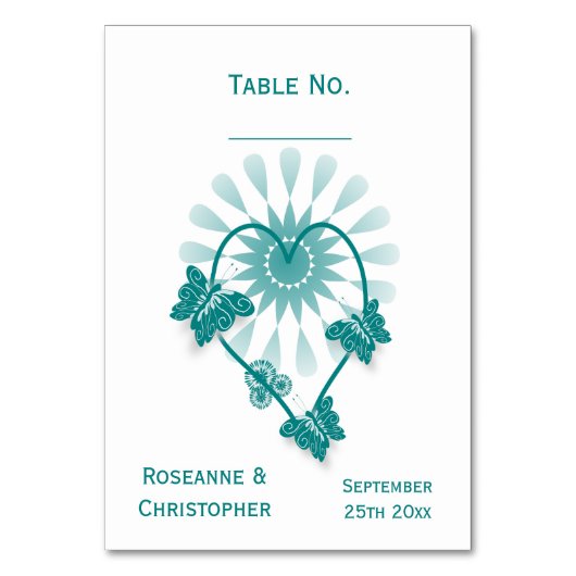 Hochzeit Tischnummer Aquamarine Schmetterlinge Her (Vorderseite)