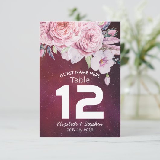 Hochzeit Tischnummer Blumenfüße Lila Lichter (Stehend Vorderseite)