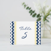 Hochzeit Tischnummer Cards Lemon Blue Zickzack (Stehend Vorderseite)