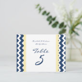 Hochzeit Tischnummer Cards Lemon Blue Zickzack (Stehend Vorderseite)