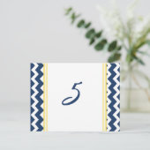 Hochzeit Tischnummer Cards Lemon Blue Zickzack (Stehend Vorderseite)