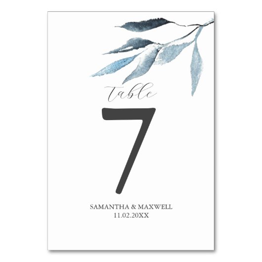 Hochzeit Tischnummer Dusty Blue Botanicals (Vorderseite)