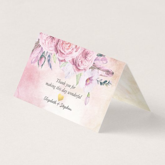 Hochzeit Tischnummer Escort Boho Floral & Feathers (Rückseite)