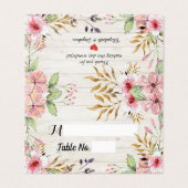 Hochzeit Tischnummer Escort Rosa Blume Weißes Holz (Außenseite Aufgefaltet)