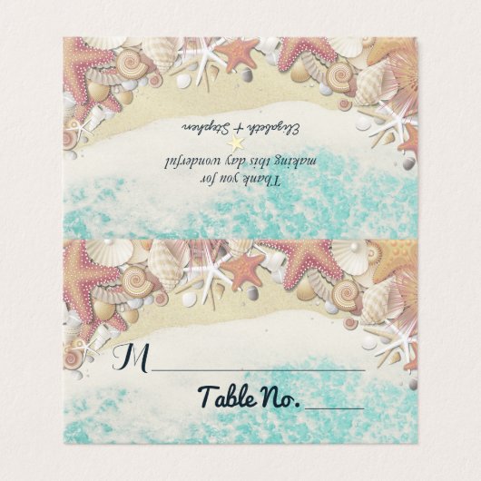 Hochzeit Tischnummer Escort Summer Beach Starfish (Außenseite Aufgefaltet)