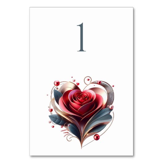 Hochzeit Tischnummer-Herz-gestaltete Rose Tischnummer (Vorderseite)