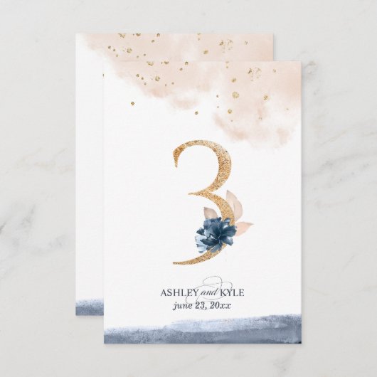 Hochzeit Tischnummer in Marine, Rost und Gold (Vorne/Hinten)