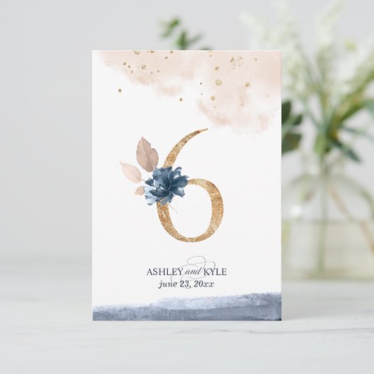 Hochzeit Tischnummer in Marine, Rost und Gold (Stehend Vorderseite)