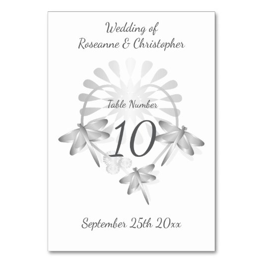 Hochzeit Tischnummer Silver Dragonflies Herz (Rückseite)