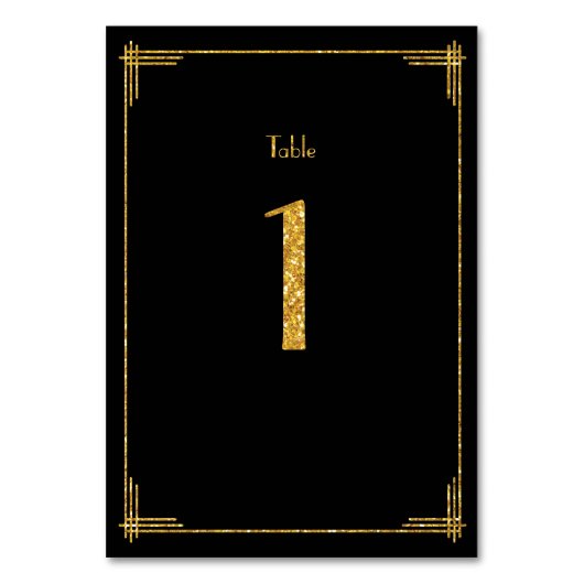 Hochzeit-Tischnummern - Goldene Sequenzen Art Deco Tischnummer (Rückseite)