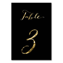 Hochzeit Tischnummern Schwarzes Gold Foil Nr. 3
