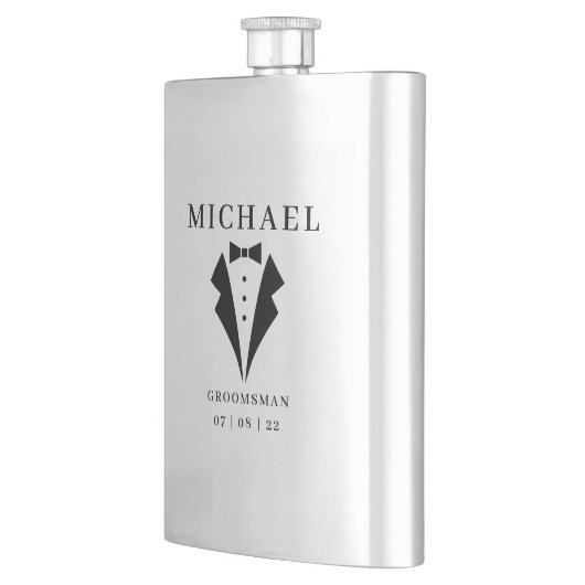 Hochzeit TRAUZEUGE Personalisiert Name & Datum Tux Flachmann (Links)