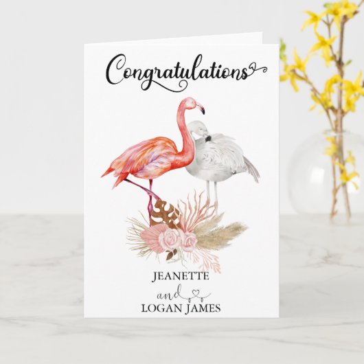 Hochzeit Tropical Flamingo Boho Herzlichen Glückwu Karte (Gelbe Blume)