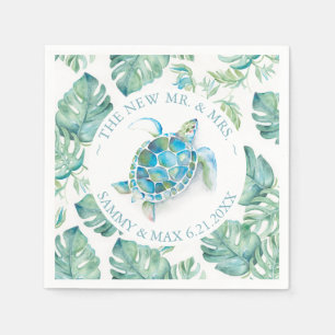 Hochzeit tropische Meeresschildkröten-Wasserfarbe  Serviette