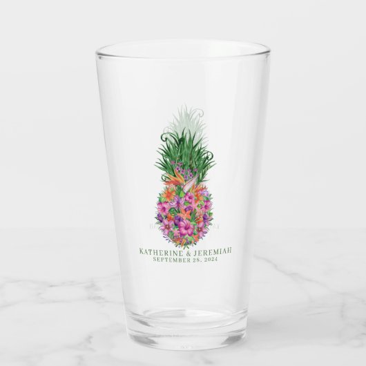Hochzeit tropischer Ananas Glas (Rückseite)