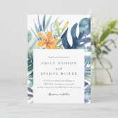 Hochzeit tropischer Flora Einladung (Stehend Vorderseite)