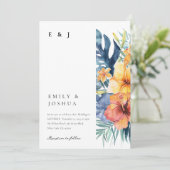 Hochzeit tropischer Flora Einladung (Stehend Vorderseite)
