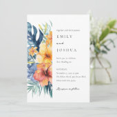 Hochzeit tropischer Flora Einladung (Stehend Vorderseite)