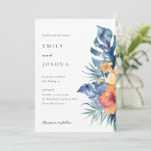 Hochzeit tropischer Flora Einladung (Stehend Vorderseite)
