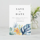 Hochzeit tropischer Flora Save The Date (Stehend Vorderseite)